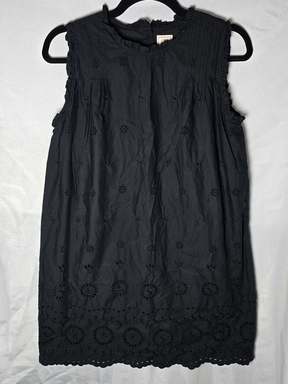 Gap Doen Black Lace Eyelet Scallop Hem Sleeveless Mini Dress Minimal, Sz XS